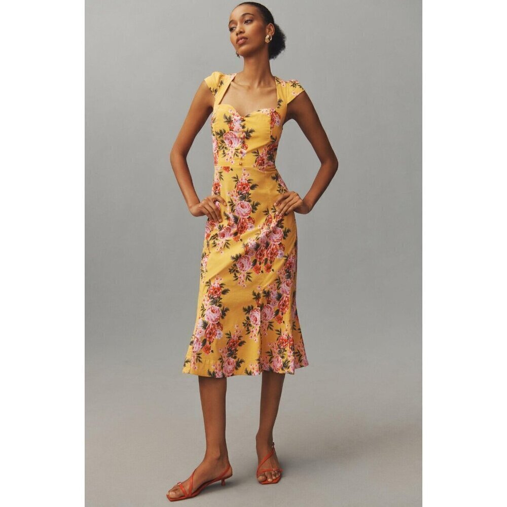 NWT Anthropologie Cecily Fit & Flare Sweetheart Dress XL Yellow Floral